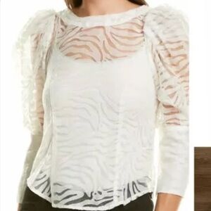 *NWT* Gracia White Sheer Zebra Blouse